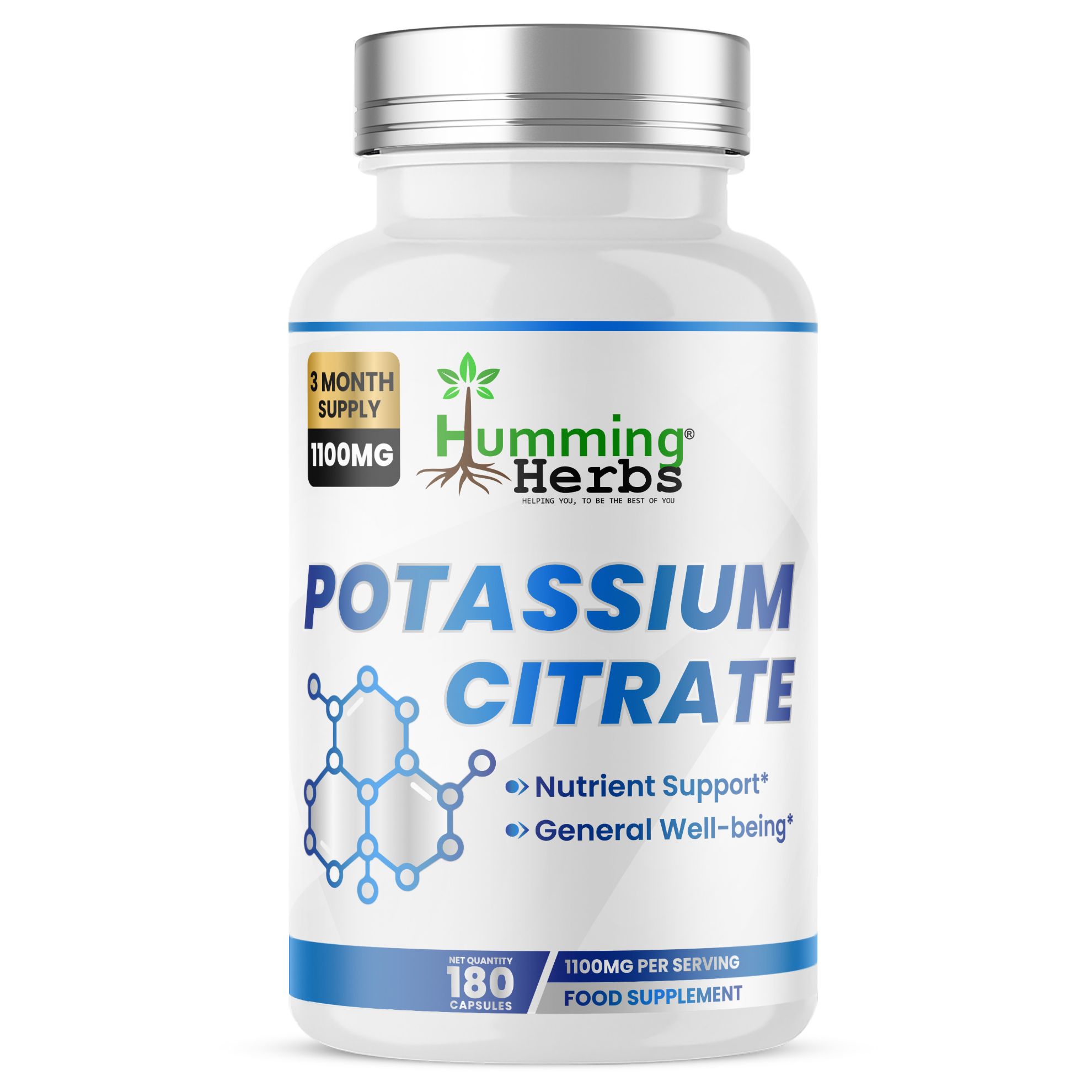 Picture of Humming Herbs Potassium Citrate Capsules 1100mg – 180 Capsules