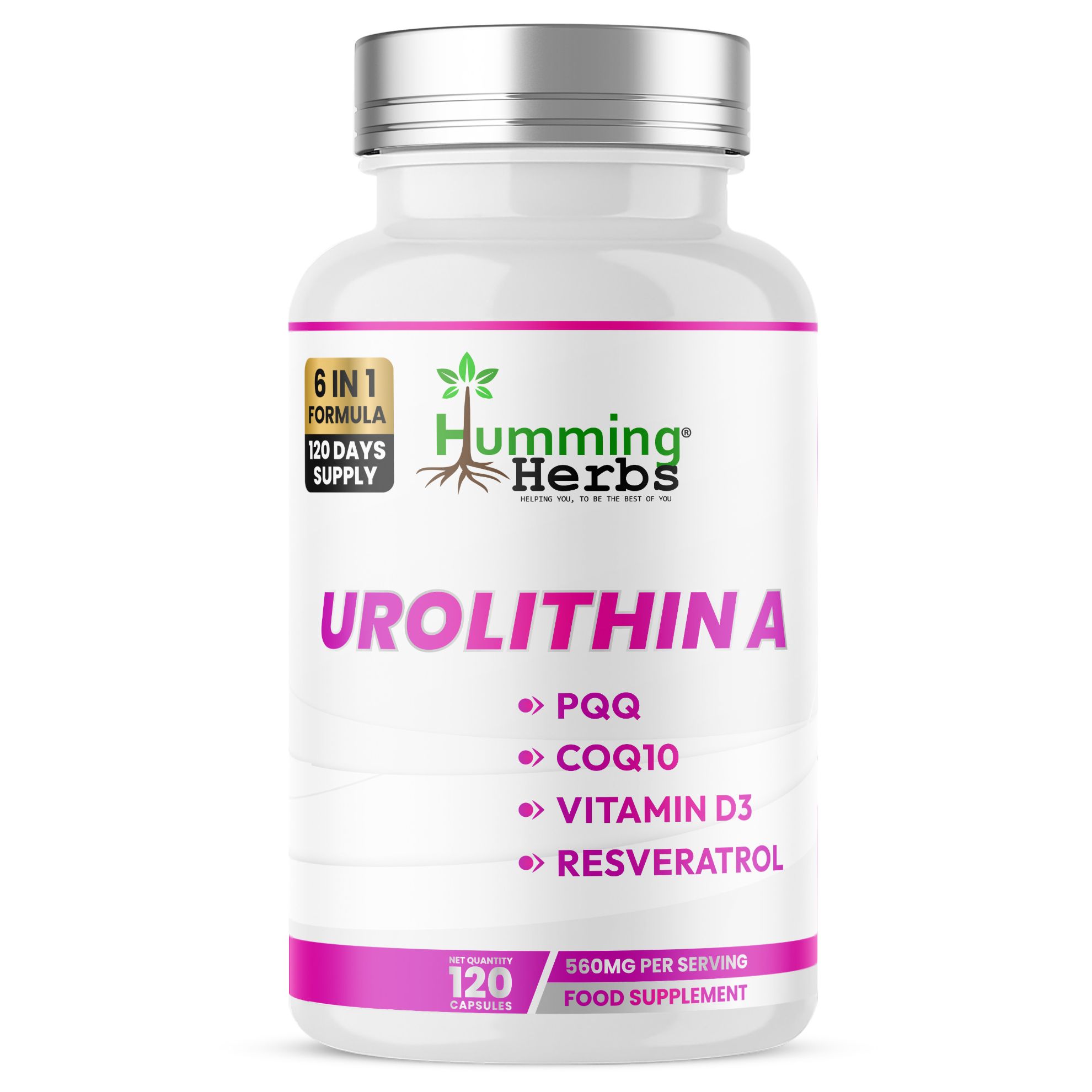 Picture of Humming Herbs Urolithin A Capsules – 6-in-1 Formula, 120 Capsules