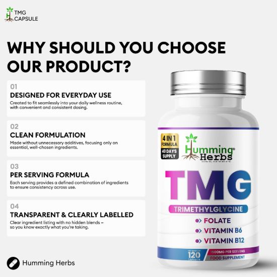 Picture of Humming Herbs TMG Trimethylglycine Capsules 1500mg 120s