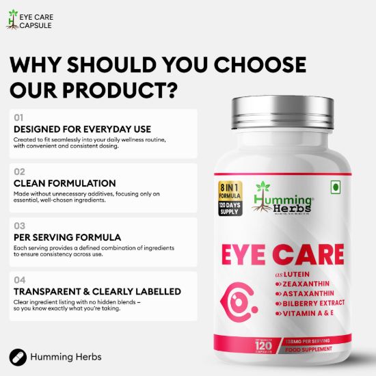 Picture of Humming Herbs Eye Care Capsules – 8-in-1 Formula | 120 Capsules