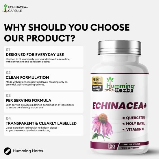 Picture of Humming Herbs Echinacea+ Capsules | 6-in-1 Formula | 120 Capsules