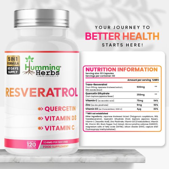 Picture of Humming Herbs Resveratrol 500mg – 5-in-1 Formula | 120 Capsules