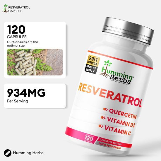 Picture of Humming Herbs Resveratrol 500mg – 5-in-1 Formula | 120 Capsules