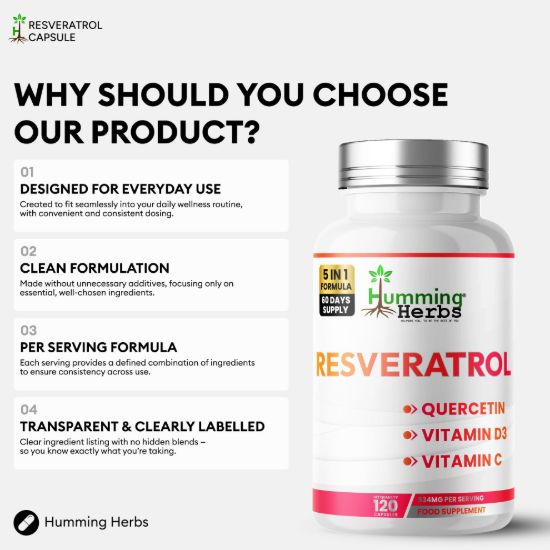Picture of Humming Herbs Resveratrol 500mg – 5-in-1 Formula | 120 Capsules