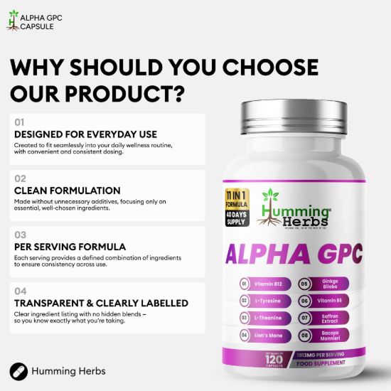 Picture of Humming Herbs Alpha GPC Capsules | 11-in-1 Formula | 120 Caps