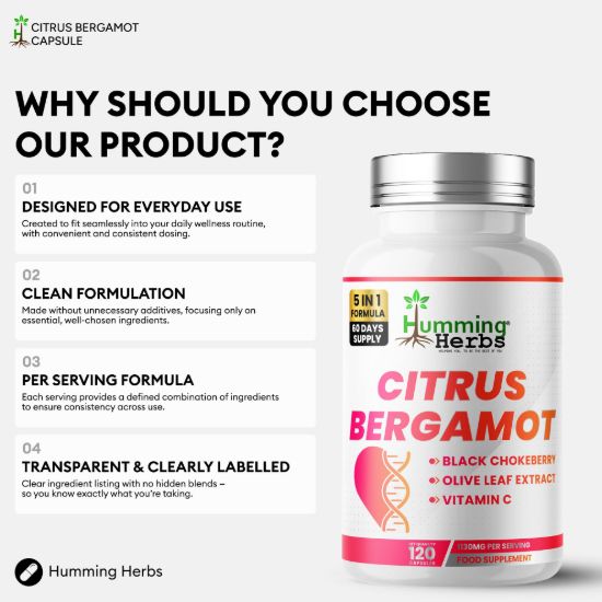 Picture of Humming Herbs Citrus Bergamot Capsules 120 — 5-in-1 Formula