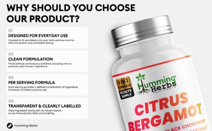 Picture of Humming Herbs Citrus Bergamot Capsules 120 — 5-in-1 Formula