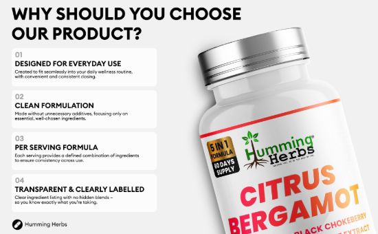 Picture of Humming Herbs Citrus Bergamot Capsules 120 — 5-in-1 Formula