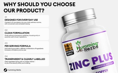 Picture of Humming Herbs Zinc Plus Capsules | 200 Capsules | 6-in-1 Formula