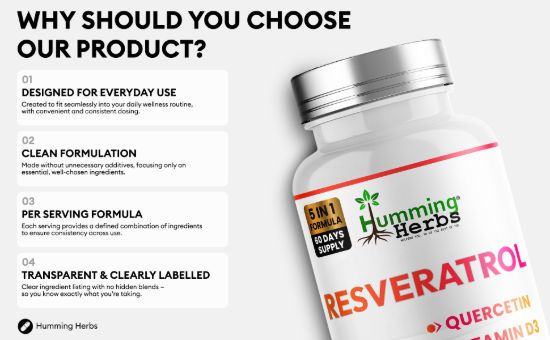 Picture of Humming Herbs Resveratrol 500mg – 5-in-1 Formula | 120 Capsules