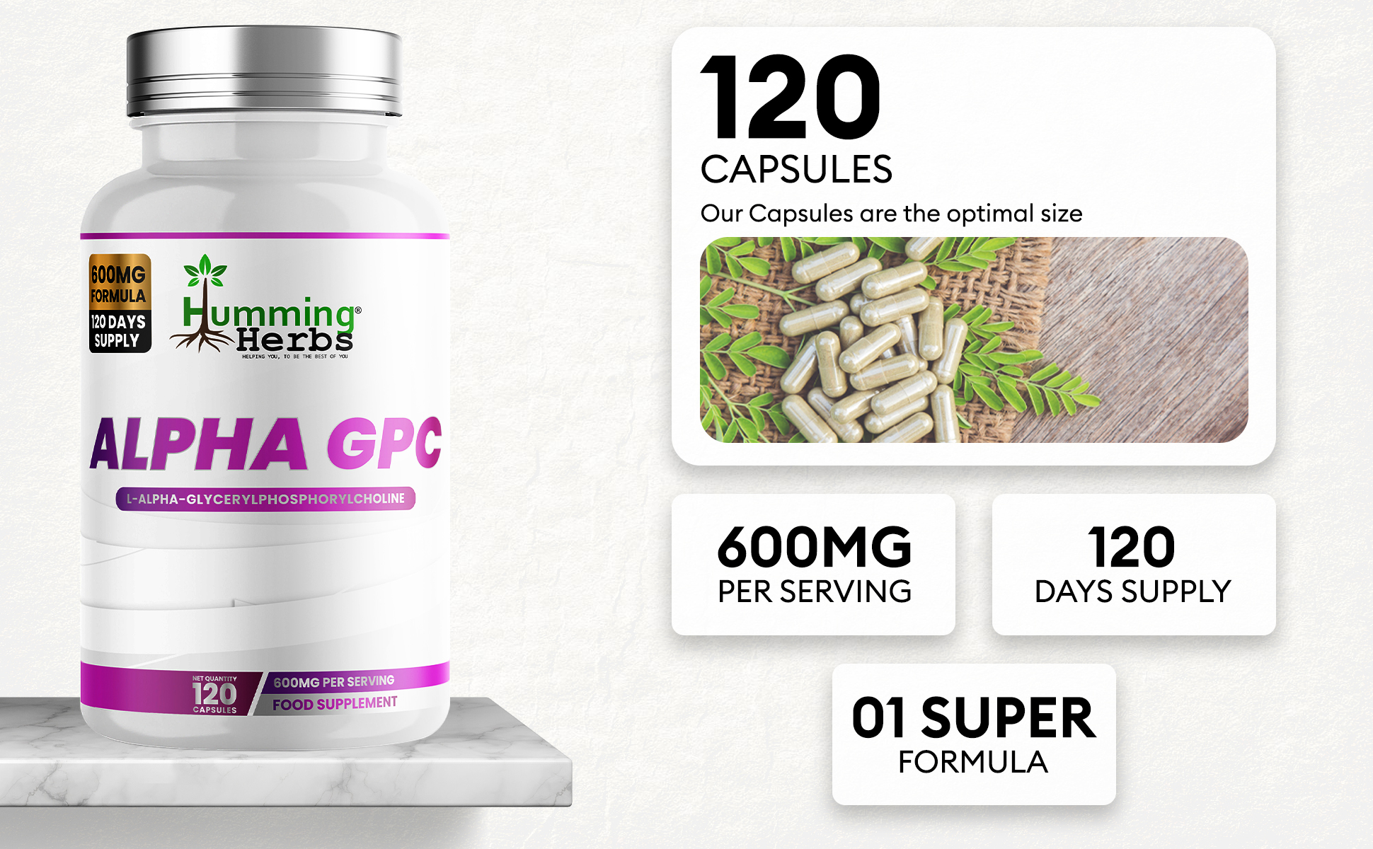 Picture of Humming Herbs Alpha GPC 600mg Capsules