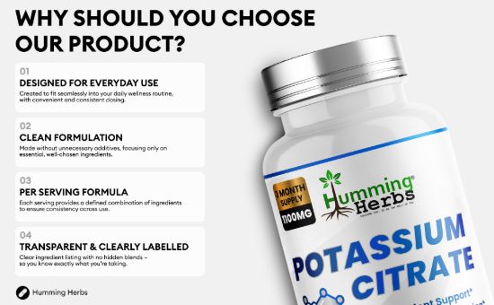 Picture of Humming Herbs Potassium Citrate Capsules 1100mg – 180 Capsules