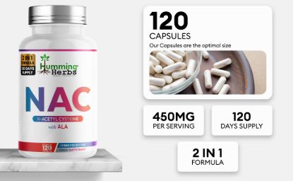 Picture of Humming Herbs NAC 400mg with ALA 50mg Capsules — 120 Count