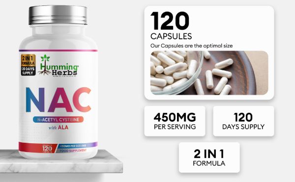 Humming Herbs NAC 400mg with ALA 50mg Capsules — 120 Count
