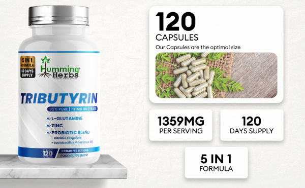 Humming Herbs Tributyrin Capsules 120 | 5-in-1 Formula