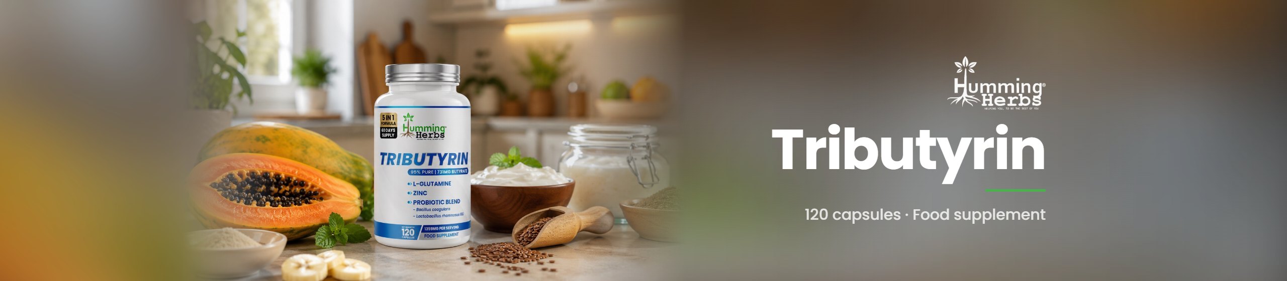 Humming Herbs Tributyrin capsules, food supplement